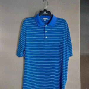 Peter Millar Summer Comfort Blue Striped Polo Shirt Mens Large Golf Shirt